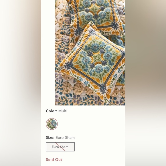 Anthropologie Talula Cotton Handcrafted Quilt with Euro Sham Size Queen NWT - Picture 8 of 17